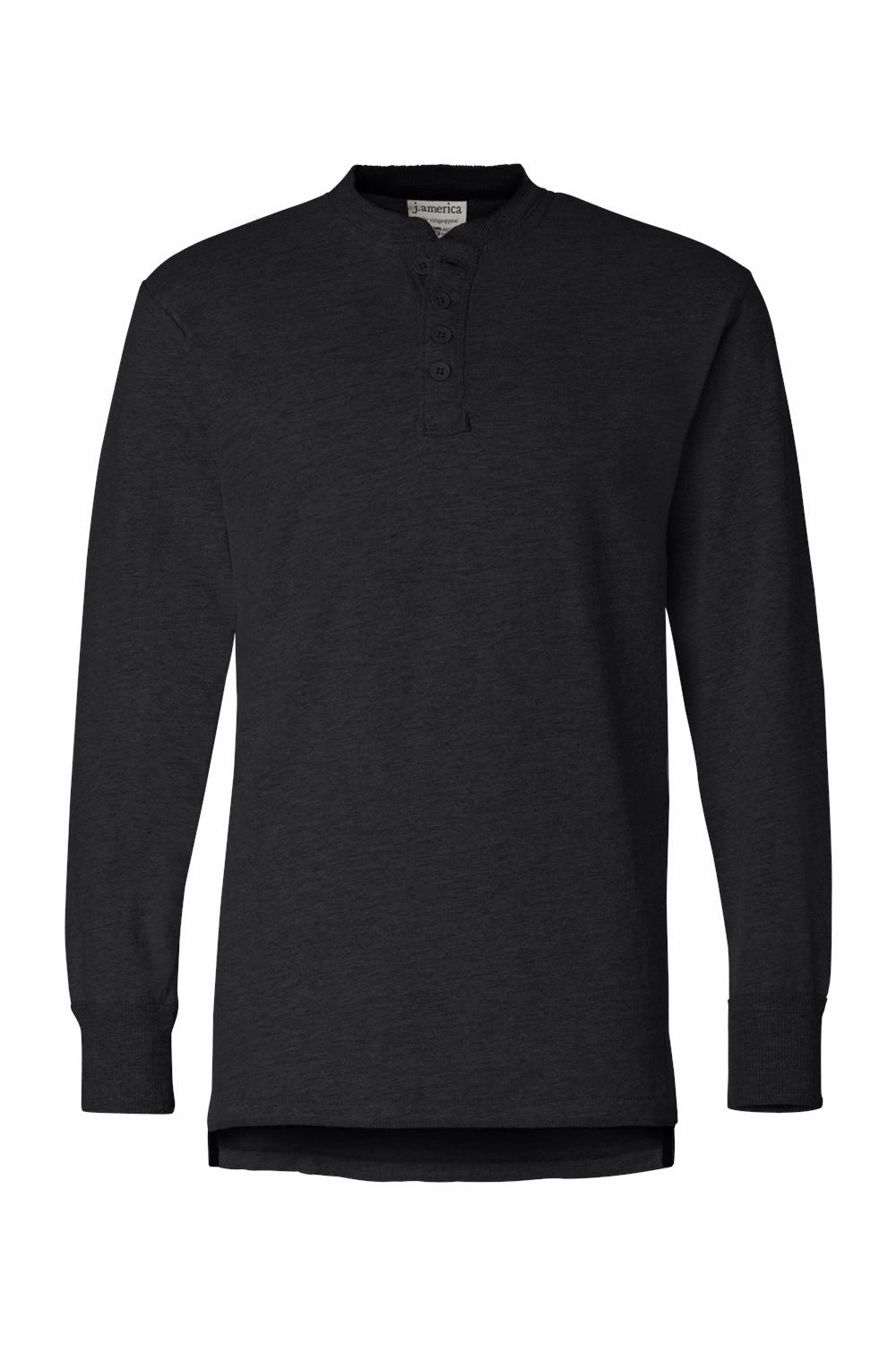 J America Mens Vintage Brushed Jersey Long Sleeve Henley T-Shirt - Black