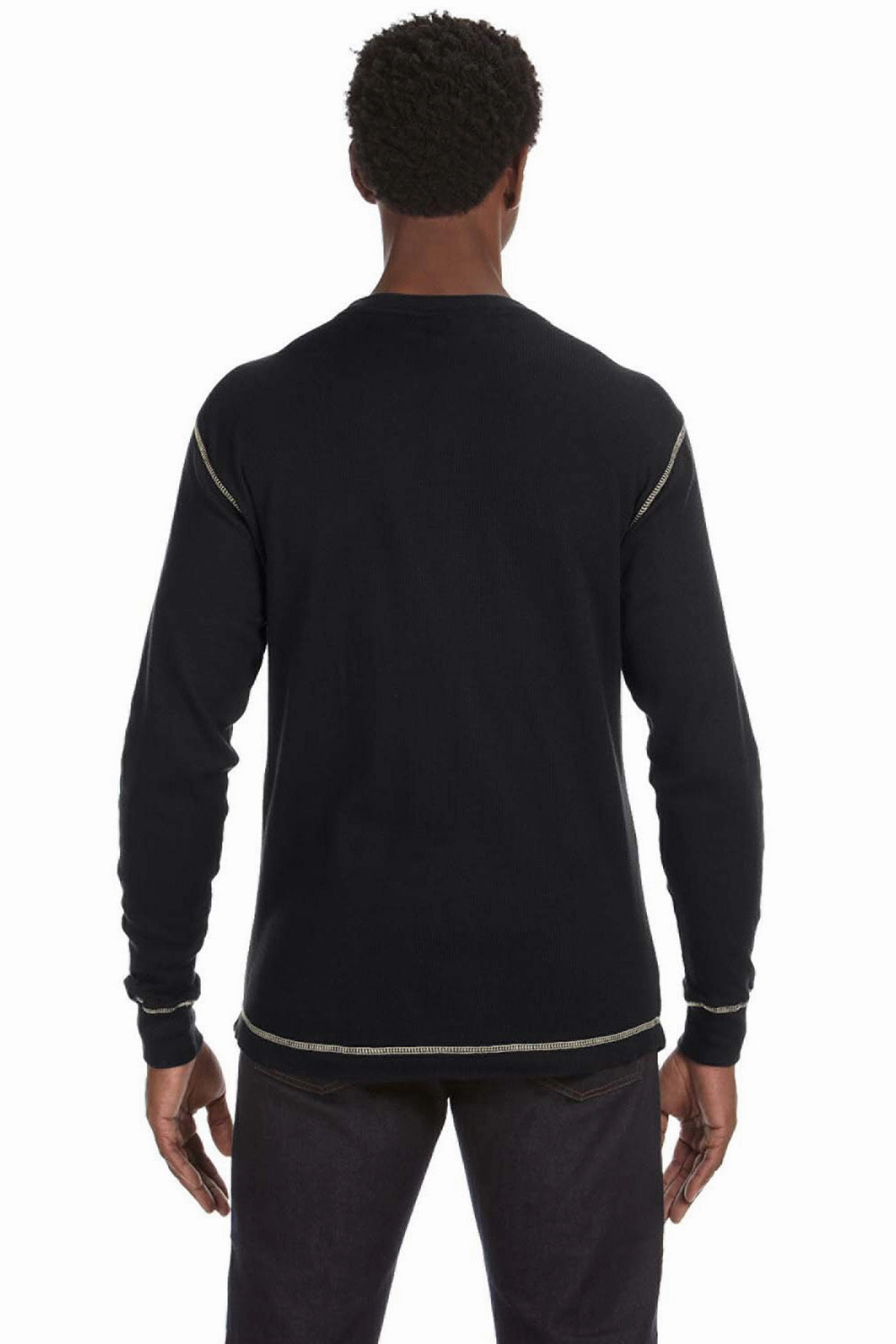 J America Mens Vintage Thermal Long Sleeve Crewneck T-Shirt - Black