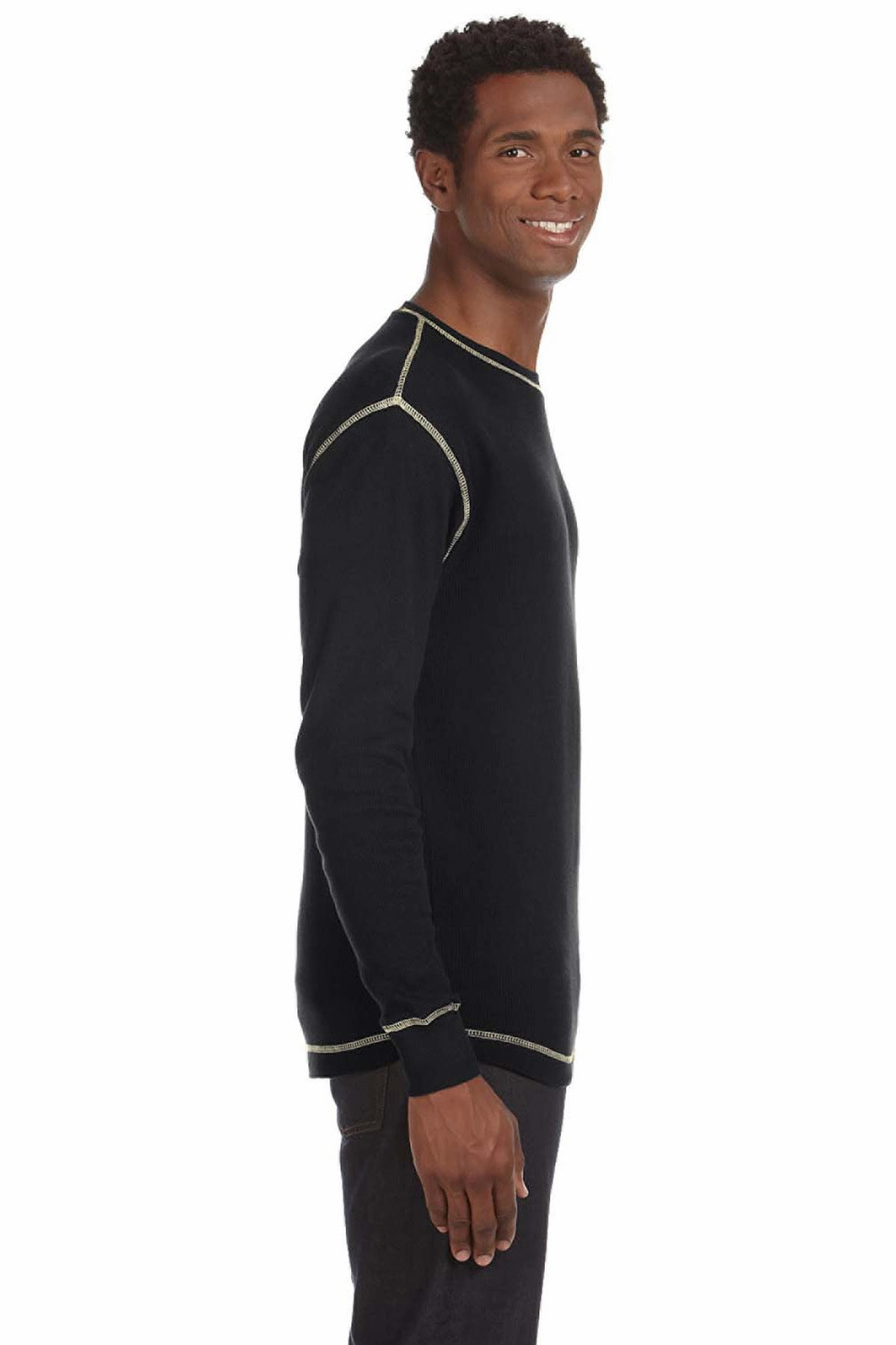 J America Mens Vintage Thermal Long Sleeve Crewneck T-Shirt - Black