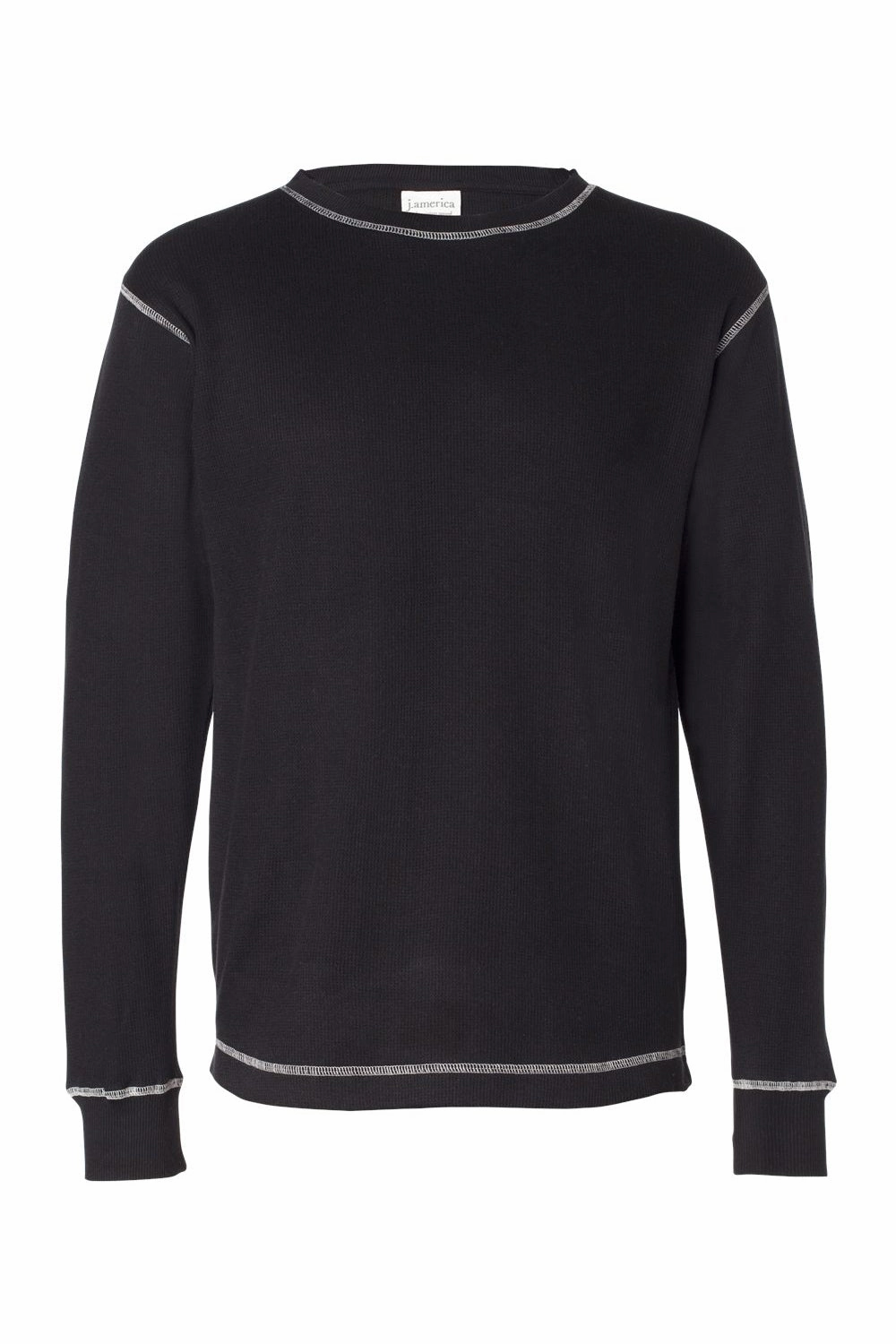 J America Mens Vintage Thermal Long Sleeve Crewneck T-Shirt - Black