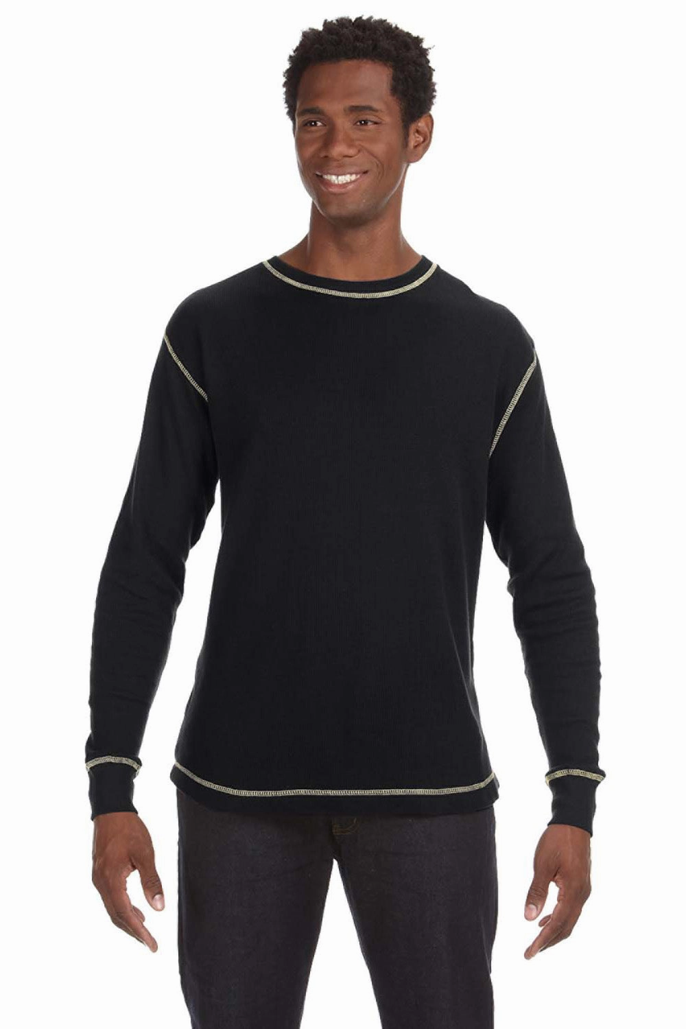 J America Mens Vintage Thermal Long Sleeve Crewneck T-Shirt - Black