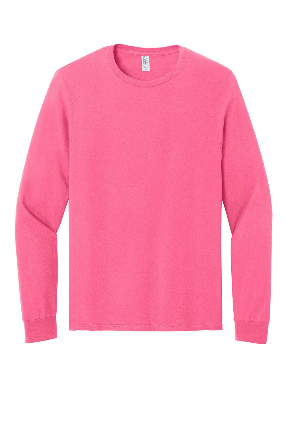 Jerzees Mens Classics Long Sleeve Crewneck T-Shirt - Neon Pink