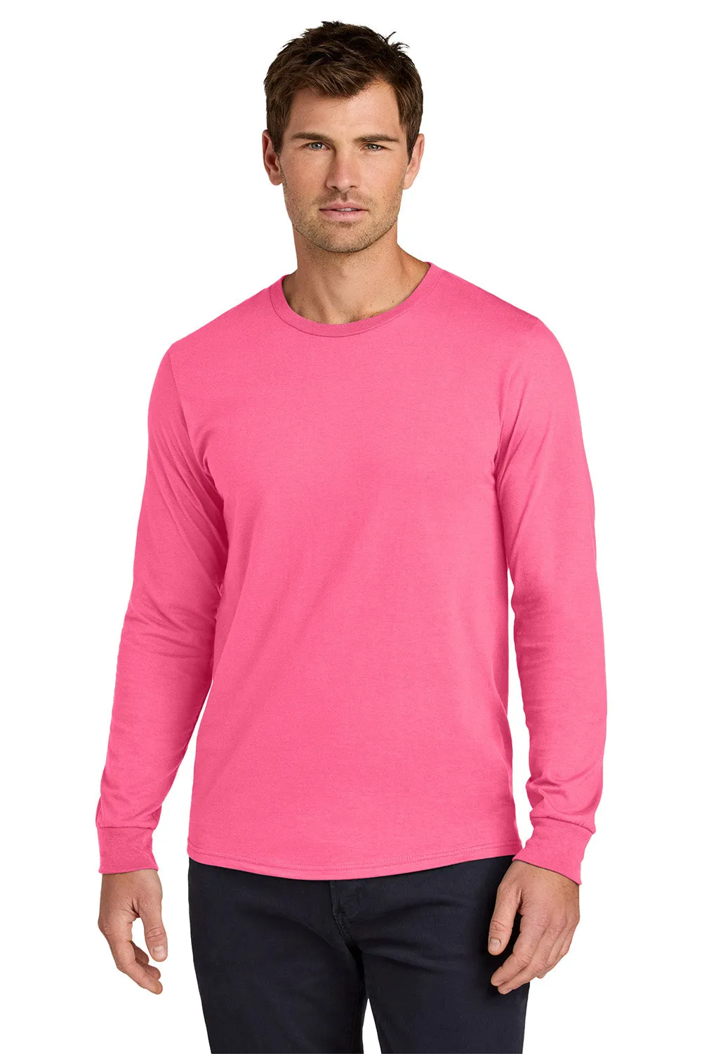 Jerzees Mens Classics Long Sleeve Crewneck T-Shirt - Neon Pink