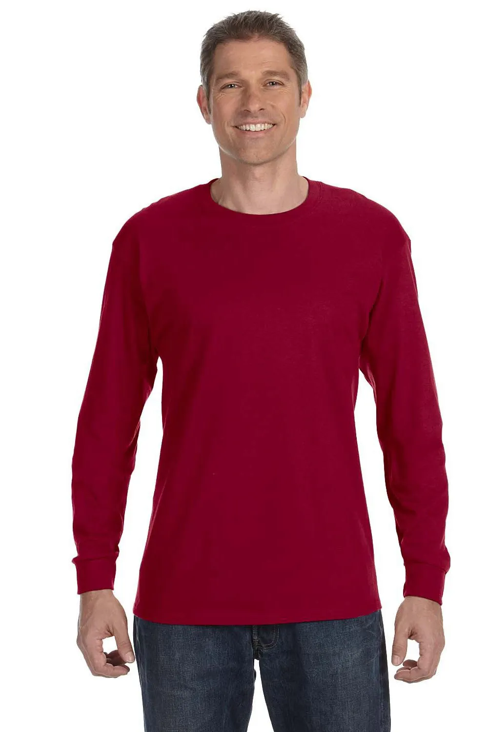 Jerzees Mens Dri-Power Moisture Wicking Long Sleeve Crewneck T-Shirt - Cardinal Red