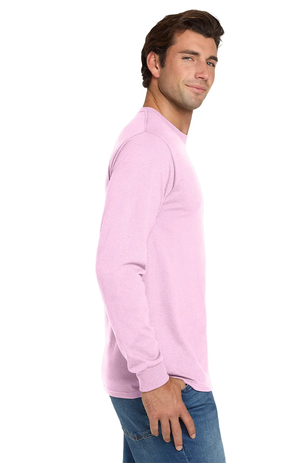Jerzees Mens Dri-Power Moisture Wicking Long Sleeve Crewneck T-Shirt - Classic Pink