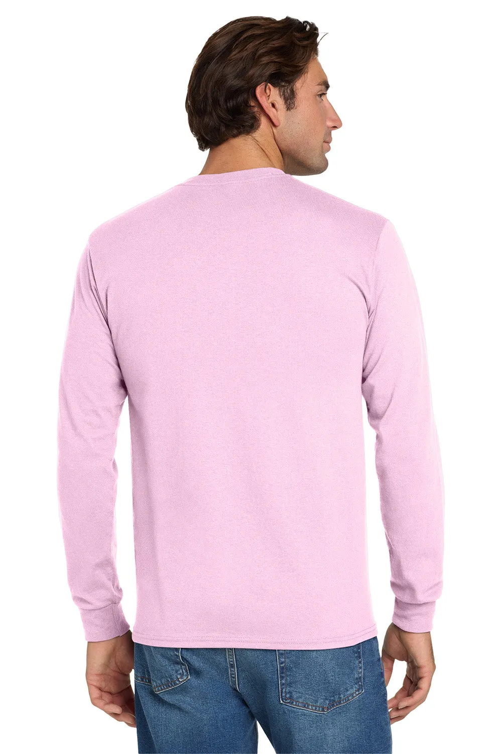 Jerzees Mens Dri-Power Moisture Wicking Long Sleeve Crewneck T-Shirt - Classic Pink