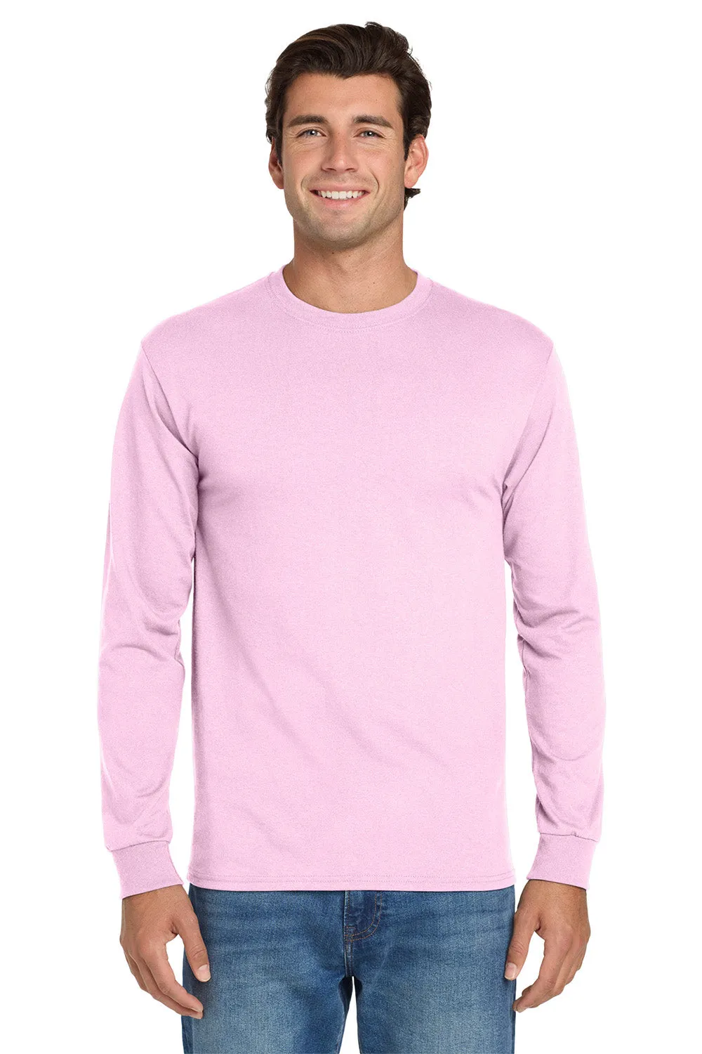 Jerzees Mens Dri-Power Moisture Wicking Long Sleeve Crewneck T-Shirt - Classic Pink