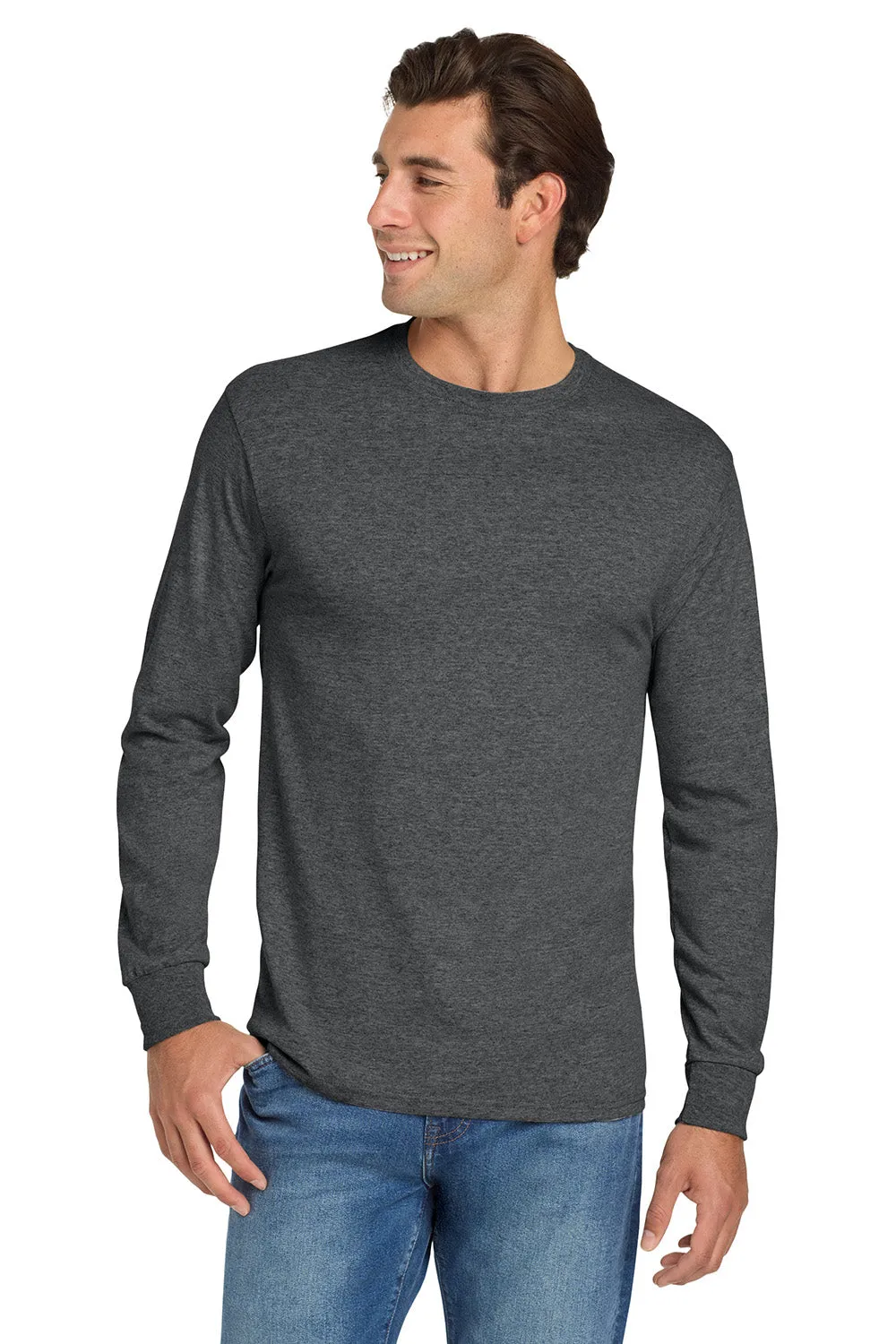 Jerzees Mens Dri-Power Moisture Wicking Long Sleeve Crewneck T-Shirt - Heather Black