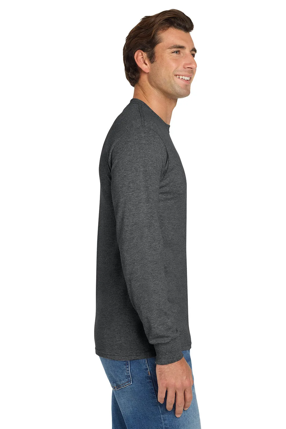 Jerzees Mens Dri-Power Moisture Wicking Long Sleeve Crewneck T-Shirt - Heather Black