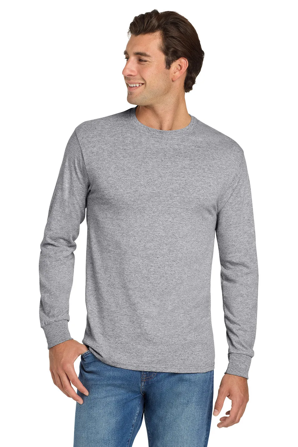 Jerzees Mens Dri-Power Moisture Wicking Long Sleeve Crewneck T-Shirt - Heather Grey