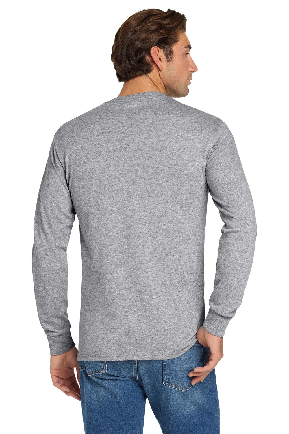 Jerzees Mens Dri-Power Moisture Wicking Long Sleeve Crewneck T-Shirt - Heather Grey