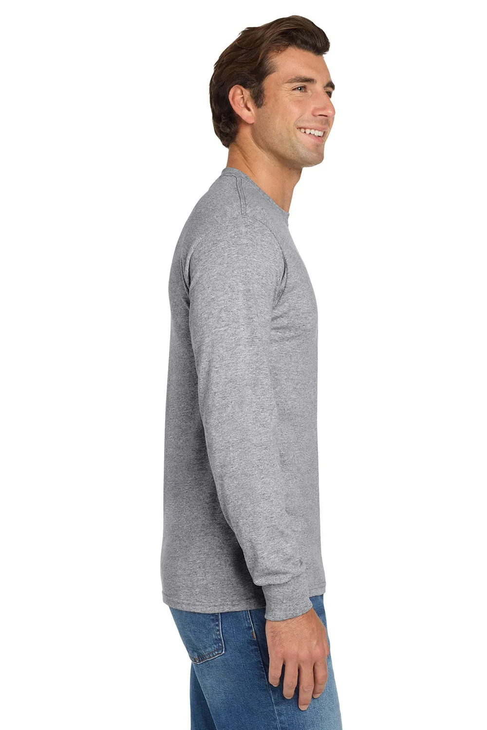Jerzees Mens Dri-Power Moisture Wicking Long Sleeve Crewneck T-Shirt - Heather Grey
