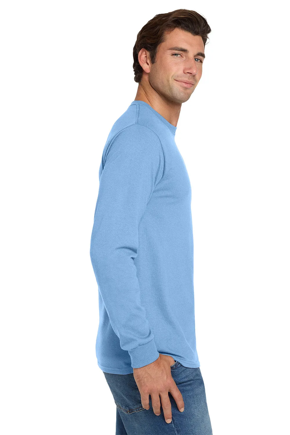 Jerzees Mens Dri-Power Moisture Wicking Long Sleeve Crewneck T-Shirt - Light Blue