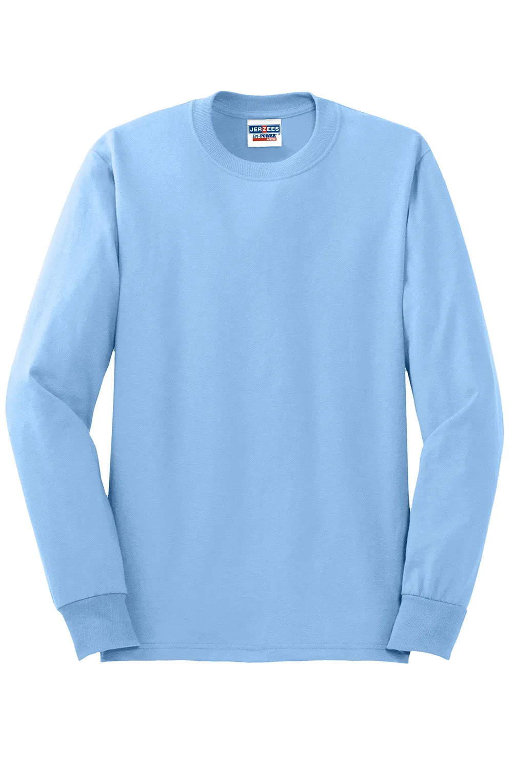 Jerzees Mens Dri-Power Moisture Wicking Long Sleeve Crewneck T-Shirt - Light Blue