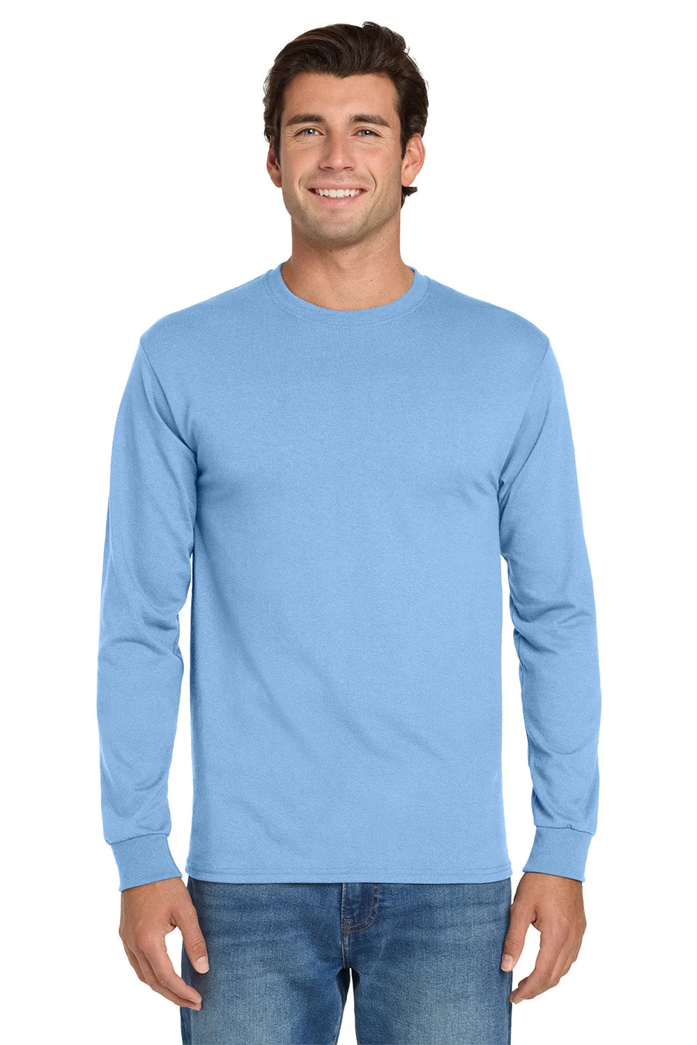 Jerzees Mens Dri-Power Moisture Wicking Long Sleeve Crewneck T-Shirt - Light Blue