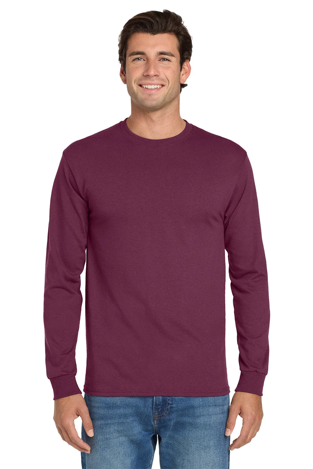 Jerzees Mens Dri-Power Moisture Wicking Long Sleeve Crewneck T-Shirt - Maroon