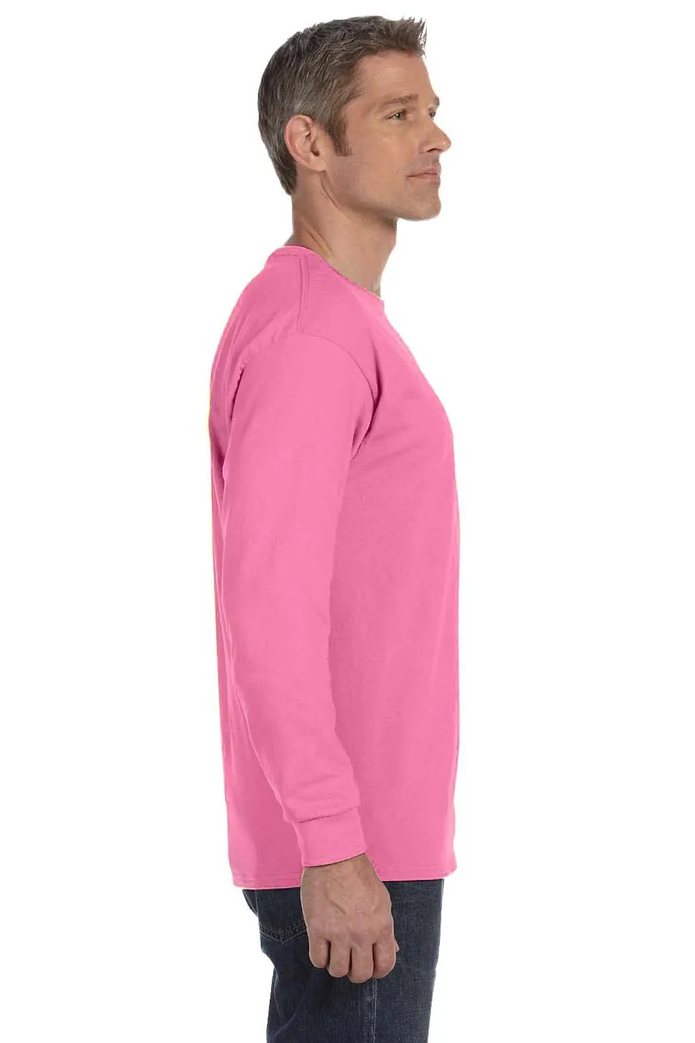 Jerzees Mens Dri-Power Moisture Wicking Long Sleeve Crewneck T-Shirt - Neon Pink