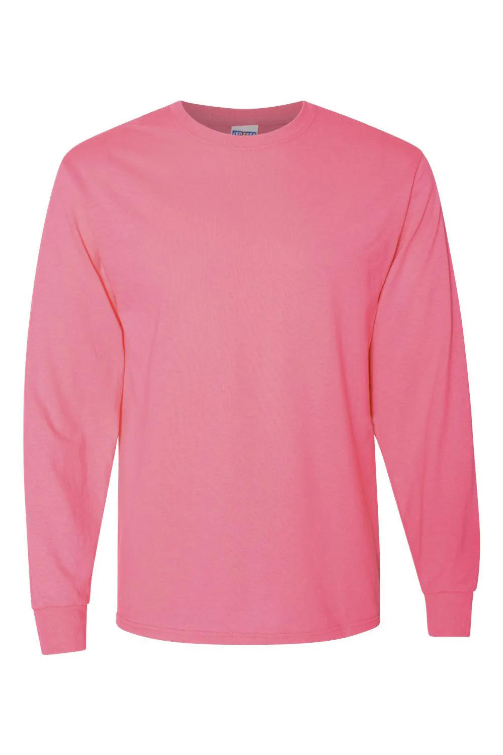 Jerzees Mens Dri-Power Moisture Wicking Long Sleeve Crewneck T-Shirt - Neon Pink
