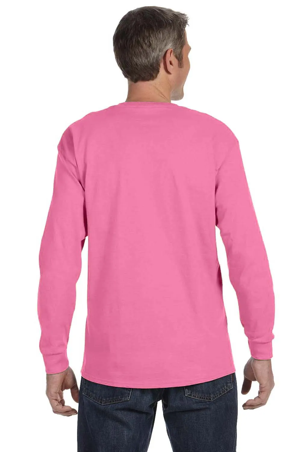 Jerzees Mens Dri-Power Moisture Wicking Long Sleeve Crewneck T-Shirt - Neon Pink