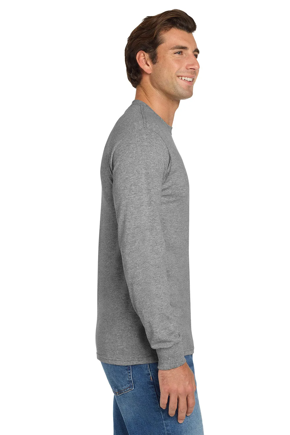 Jerzees Mens Dri-Power Moisture Wicking Long Sleeve Crewneck T-Shirt - Oxford Grey