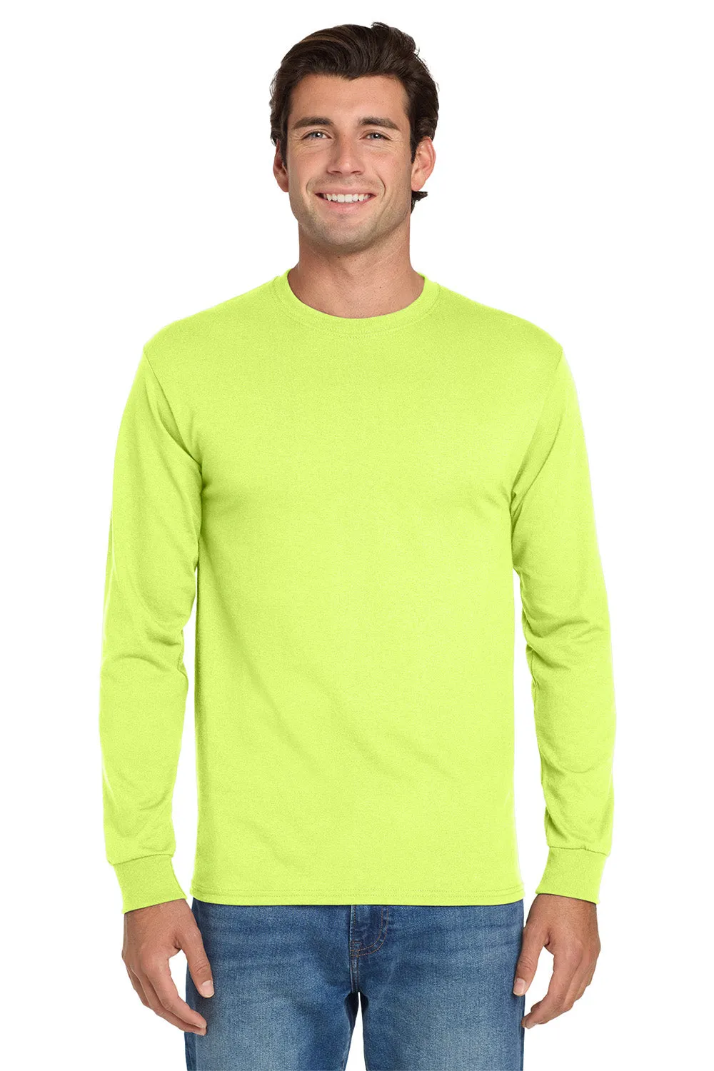 Jerzees Mens Dri-Power Moisture Wicking Long Sleeve Crewneck T-Shirt - Safety Green