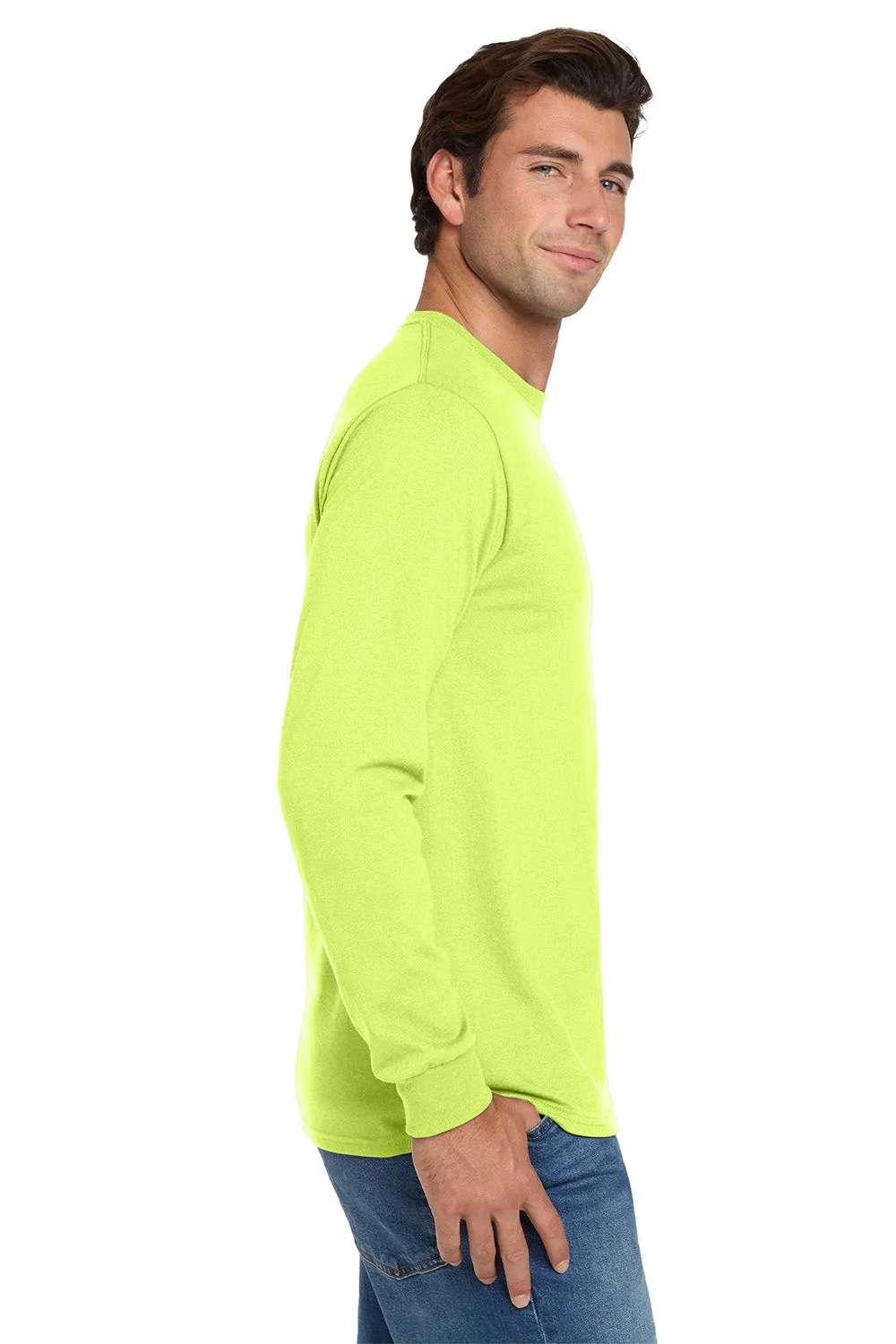 Jerzees Mens Dri-Power Moisture Wicking Long Sleeve Crewneck T-Shirt - Safety Green