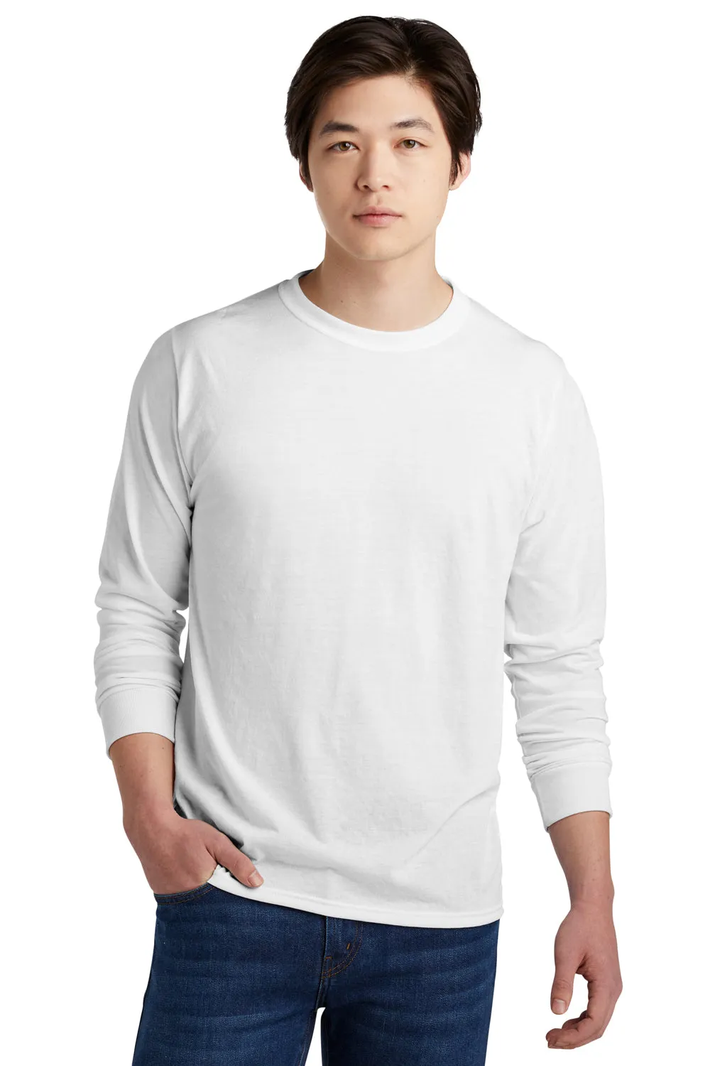 Jerzees Mens Dri-Power Moisture Wicking Long Sleeve Crewneck T-Shirt - White