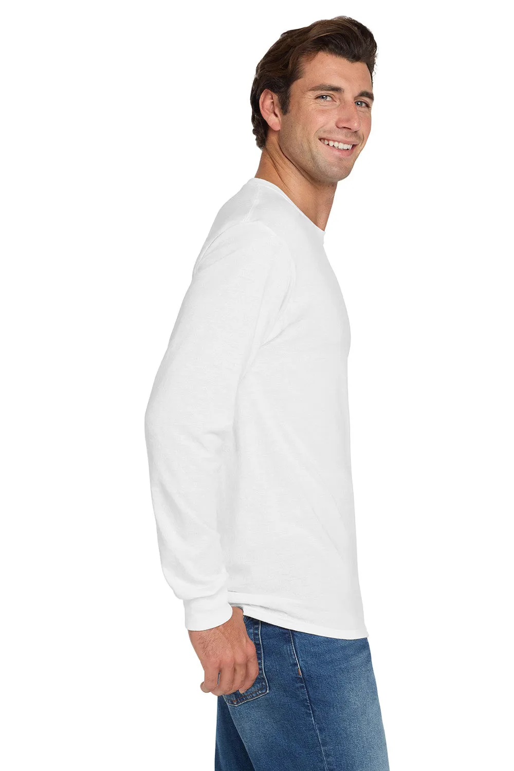 Jerzees Mens Dri-Power Moisture Wicking Long Sleeve Crewneck T-Shirt - White