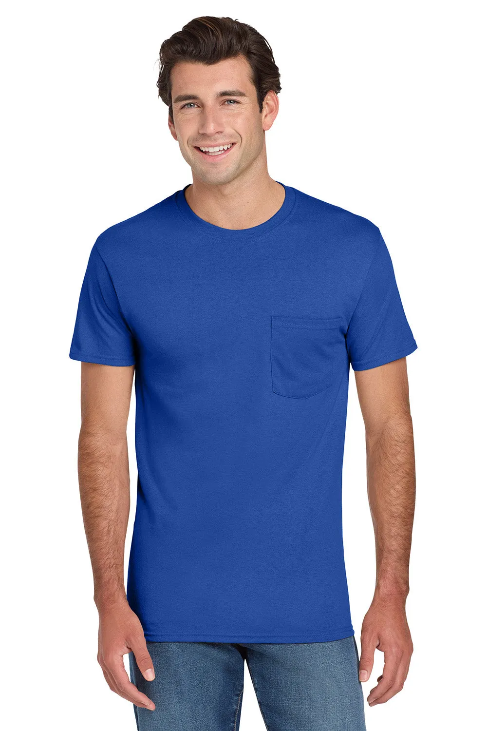 Jerzees Mens Dri-Power Moisture Wicking Short Sleeve Crewneck T-Shirt w/ Pocket - Royal Blue