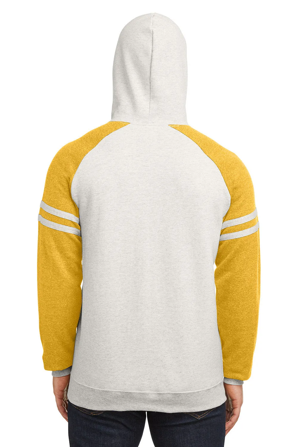 Jerzees Mens NuBlend Fleece Varsity Colorblock Hooded Sweatshirt Hoodie w/ Pouch Pocket - Heather Oatmeal/Mustard Yellow