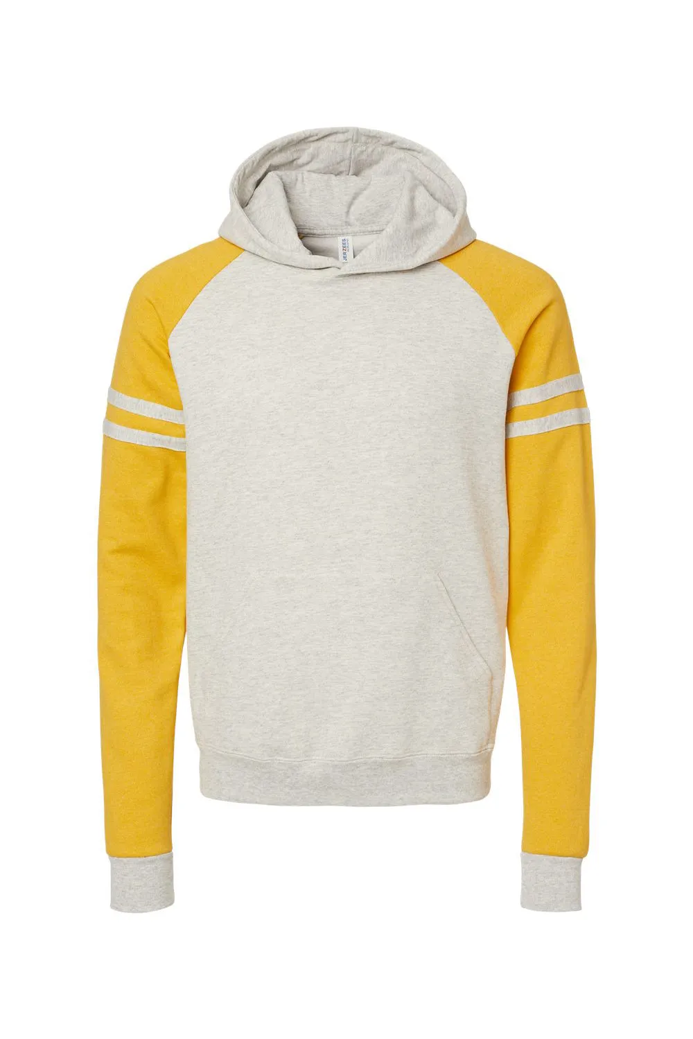 Jerzees Mens NuBlend Fleece Varsity Colorblock Hooded Sweatshirt Hoodie w/ Pouch Pocket - Heather Oatmeal/Mustard Yellow