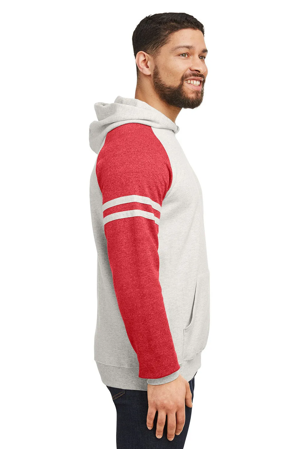 Jerzees Mens NuBlend Fleece Varsity Colorblock Hooded Sweatshirt Hoodie w/ Pouch Pocket - Heather Oatmeal/Red