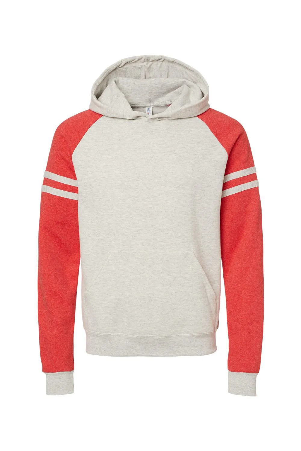 Jerzees Mens NuBlend Fleece Varsity Colorblock Hooded Sweatshirt Hoodie w/ Pouch Pocket - Heather Oatmeal/Red