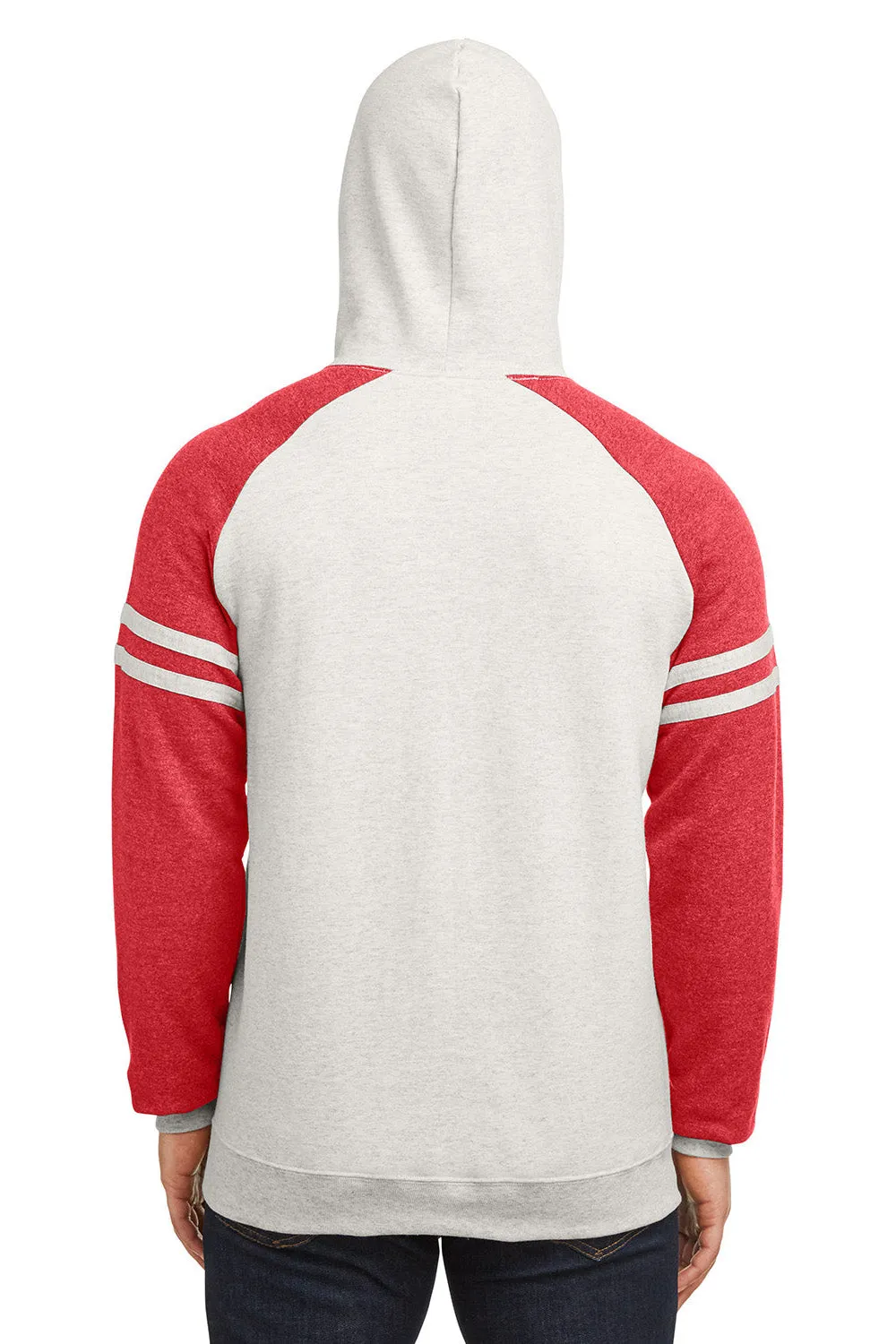 Jerzees Mens NuBlend Fleece Varsity Colorblock Hooded Sweatshirt Hoodie w/ Pouch Pocket - Heather Oatmeal/Red