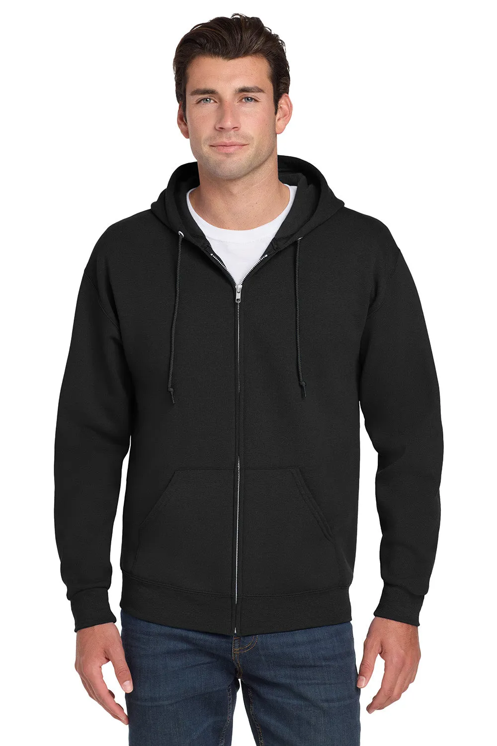 Jerzees Mens NuBlend Pill Resistant Fleece Full Zip Hooded Sweatshirt Hoodie w/ Pockets - Black