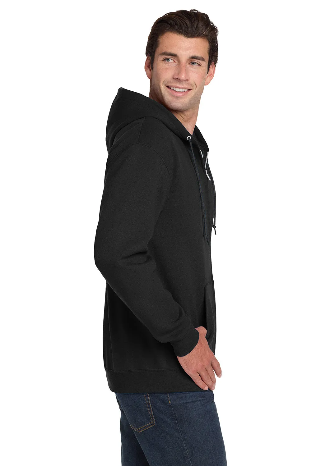 Jerzees Mens NuBlend Pill Resistant Fleece Full Zip Hooded Sweatshirt Hoodie w/ Pockets - Black