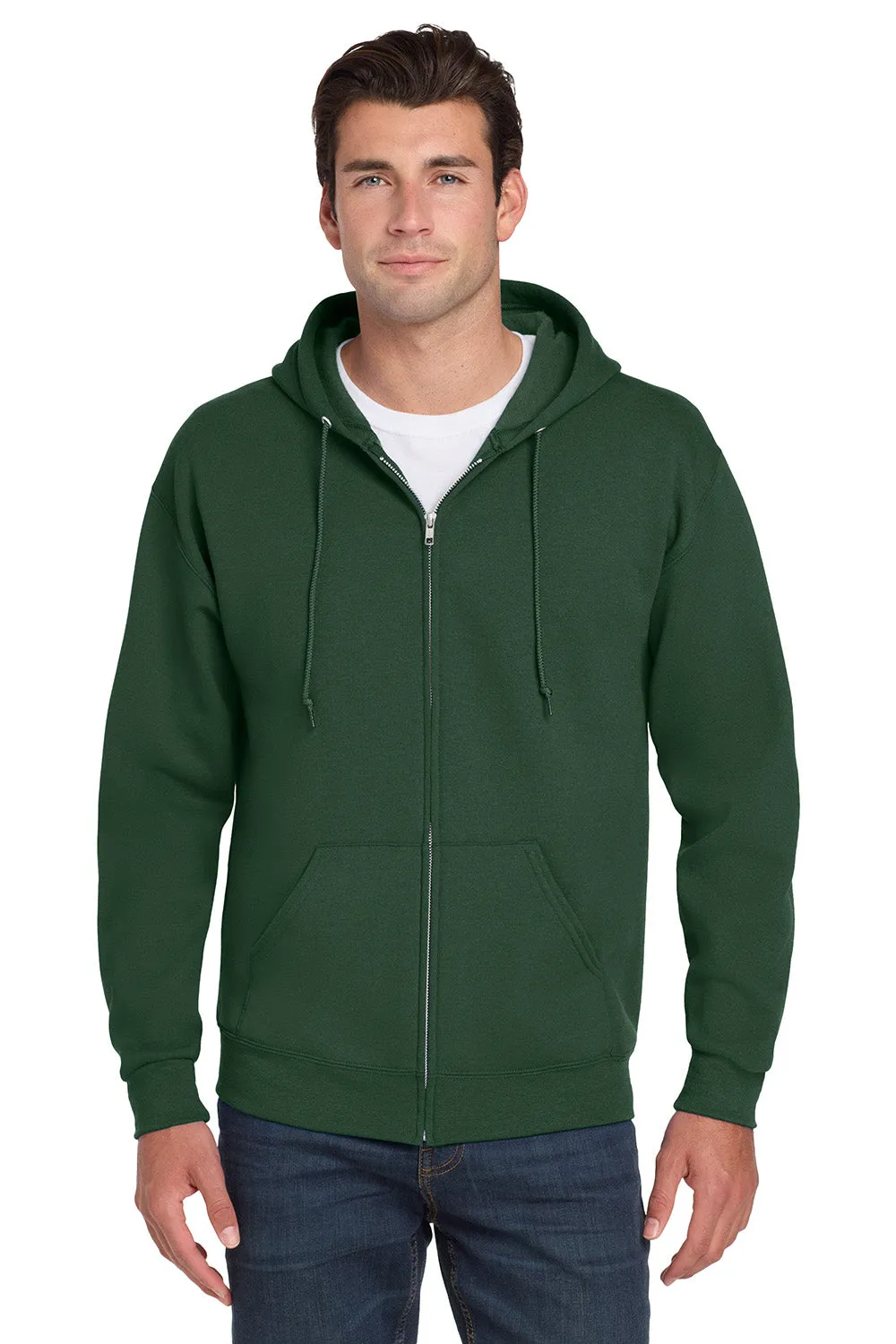 Jerzees Mens NuBlend Pill Resistant Fleece Full Zip Hooded Sweatshirt Hoodie w/ Pockets - Forest Green