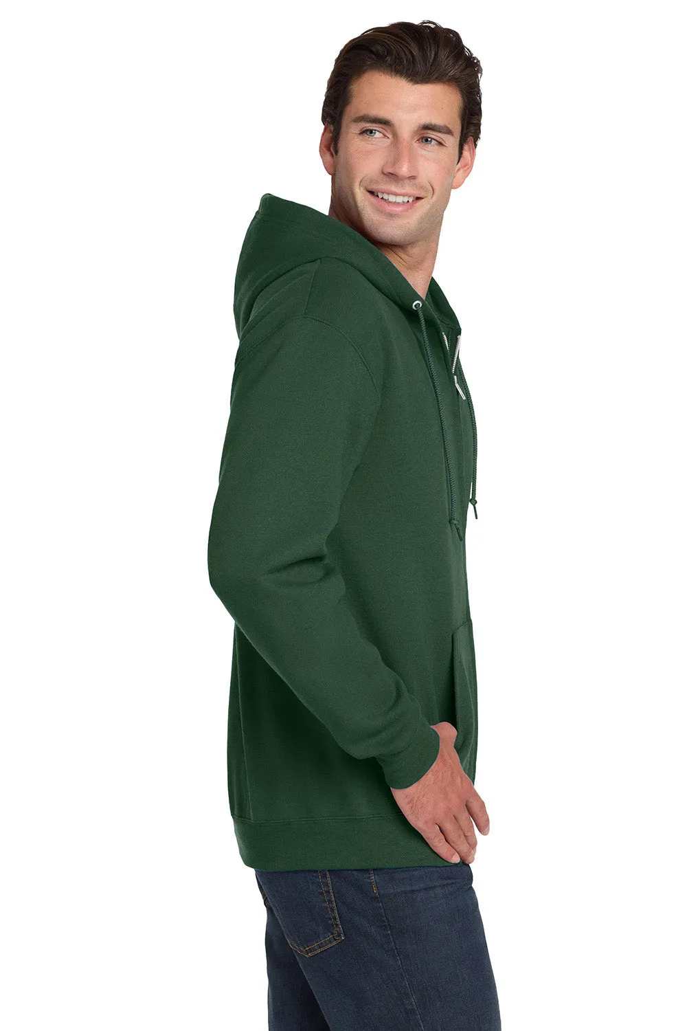 Jerzees Mens NuBlend Pill Resistant Fleece Full Zip Hooded Sweatshirt Hoodie w/ Pockets - Forest Green