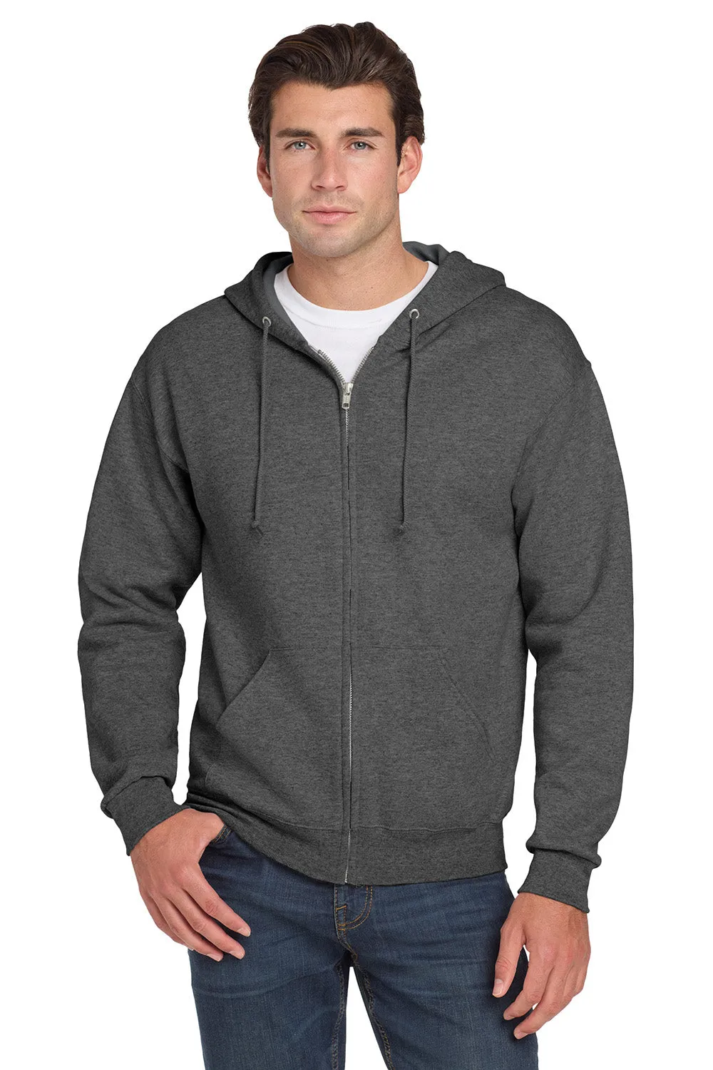 Jerzees Mens NuBlend Pill Resistant Fleece Full Zip Hooded Sweatshirt Hoodie w/ Pockets - Heather Black