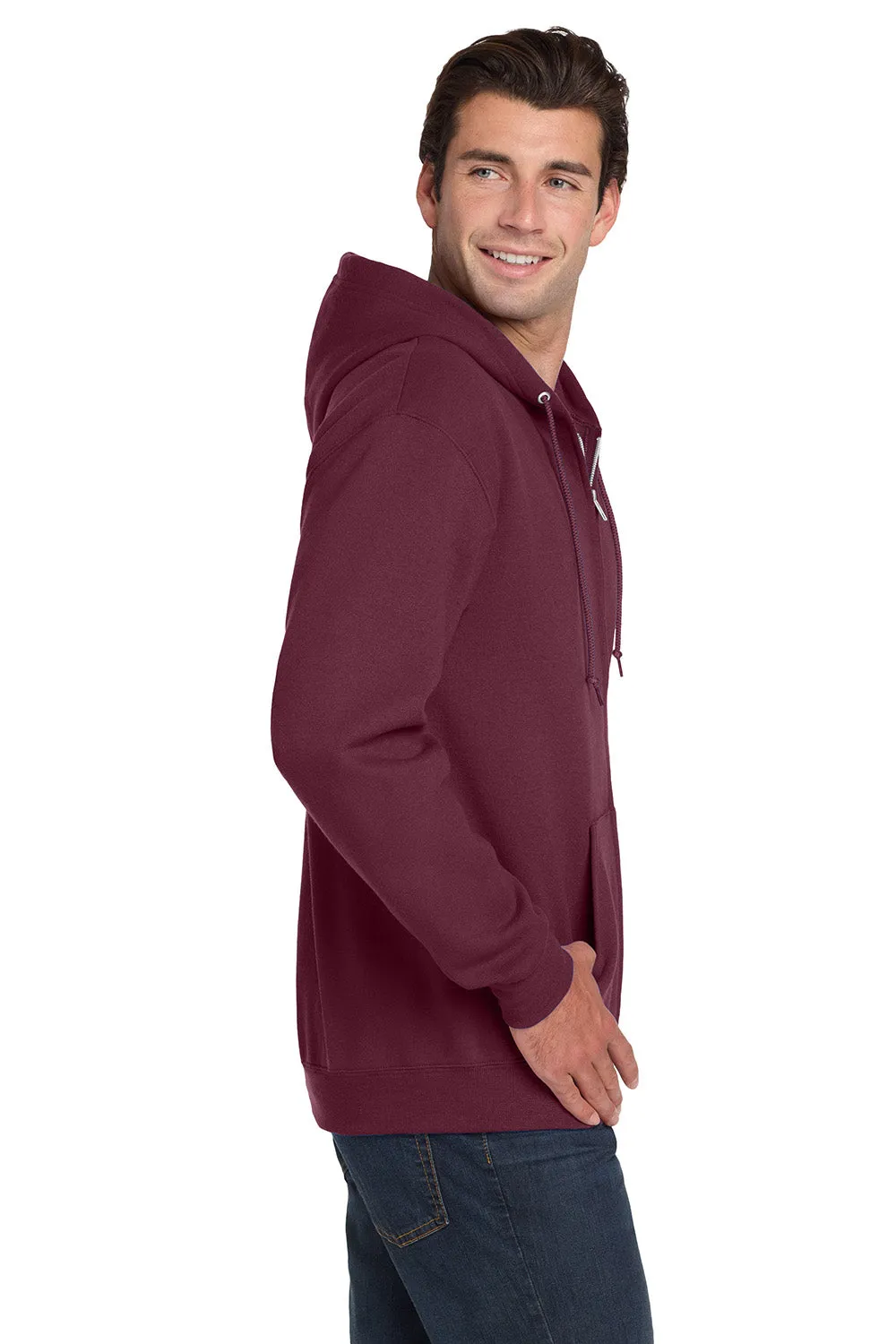 Jerzees Mens NuBlend Pill Resistant Fleece Full Zip Hooded Sweatshirt Hoodie w/ Pockets - Maroon