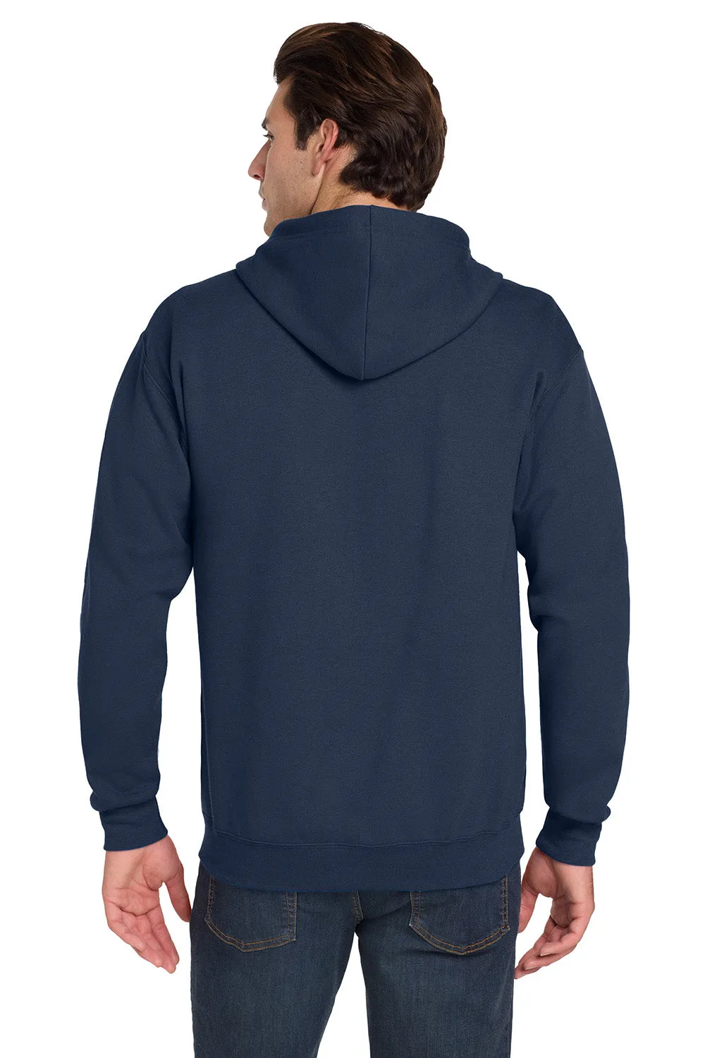 Jerzees Mens NuBlend Pill Resistant Fleece Full Zip Hooded Sweatshirt Hoodie w/ Pockets - Navy Blue