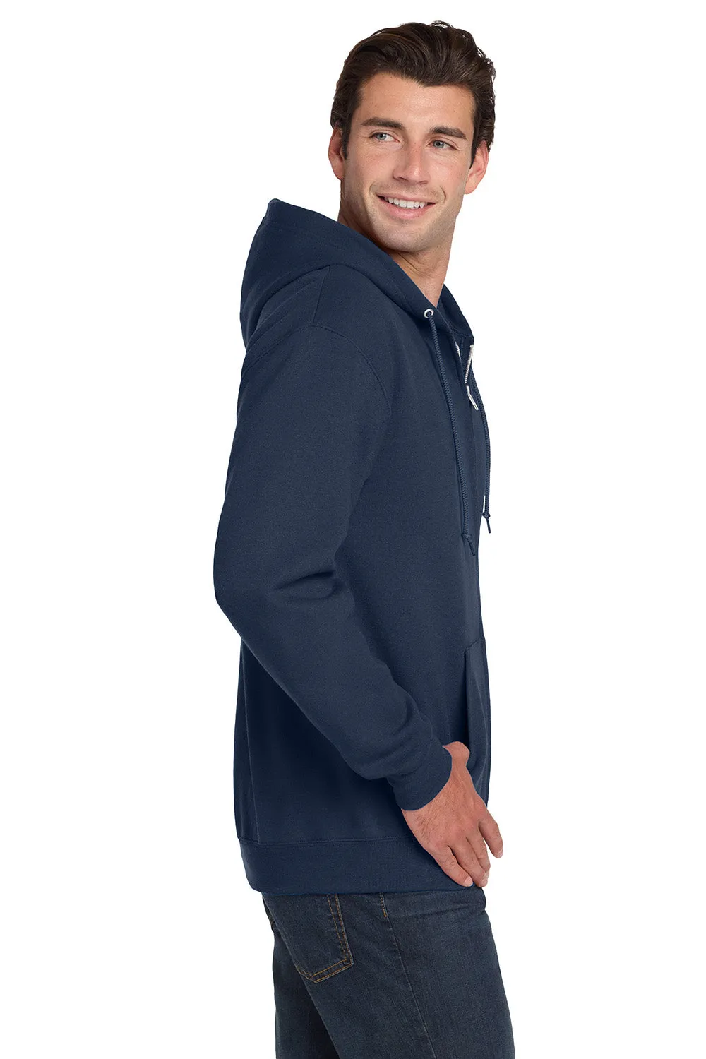 Jerzees Mens NuBlend Pill Resistant Fleece Full Zip Hooded Sweatshirt Hoodie w/ Pockets - Navy Blue
