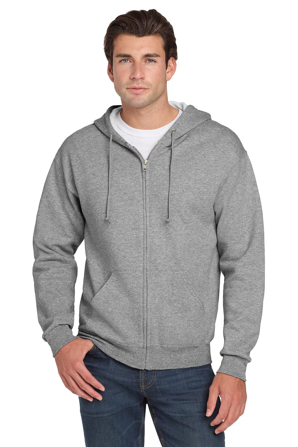 Jerzees Mens NuBlend Pill Resistant Fleece Full Zip Hooded Sweatshirt Hoodie w/ Pockets - Oxford Grey