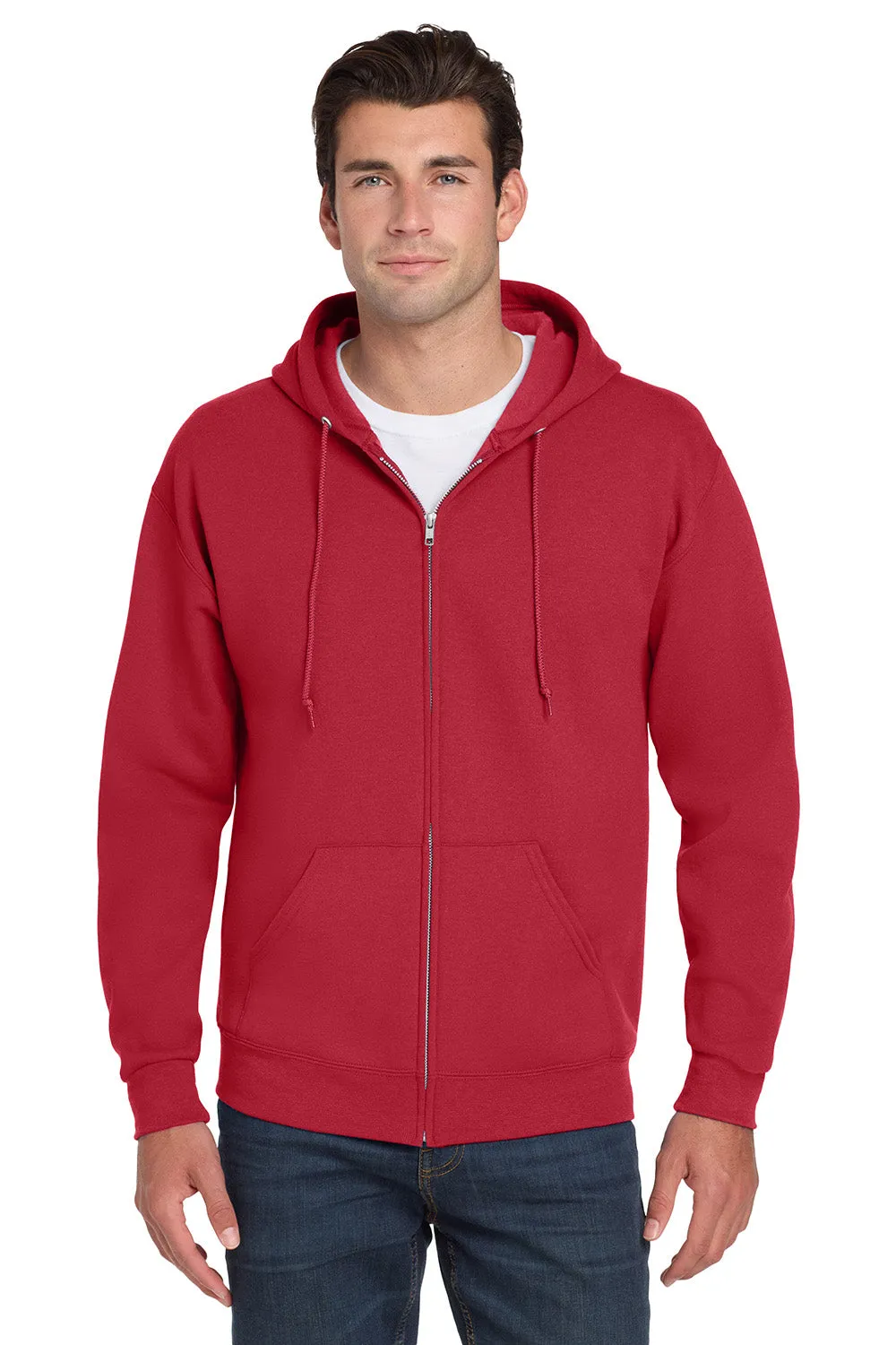 Jerzees Mens NuBlend Pill Resistant Fleece Full Zip Hooded Sweatshirt Hoodie w/ Pockets - True Red