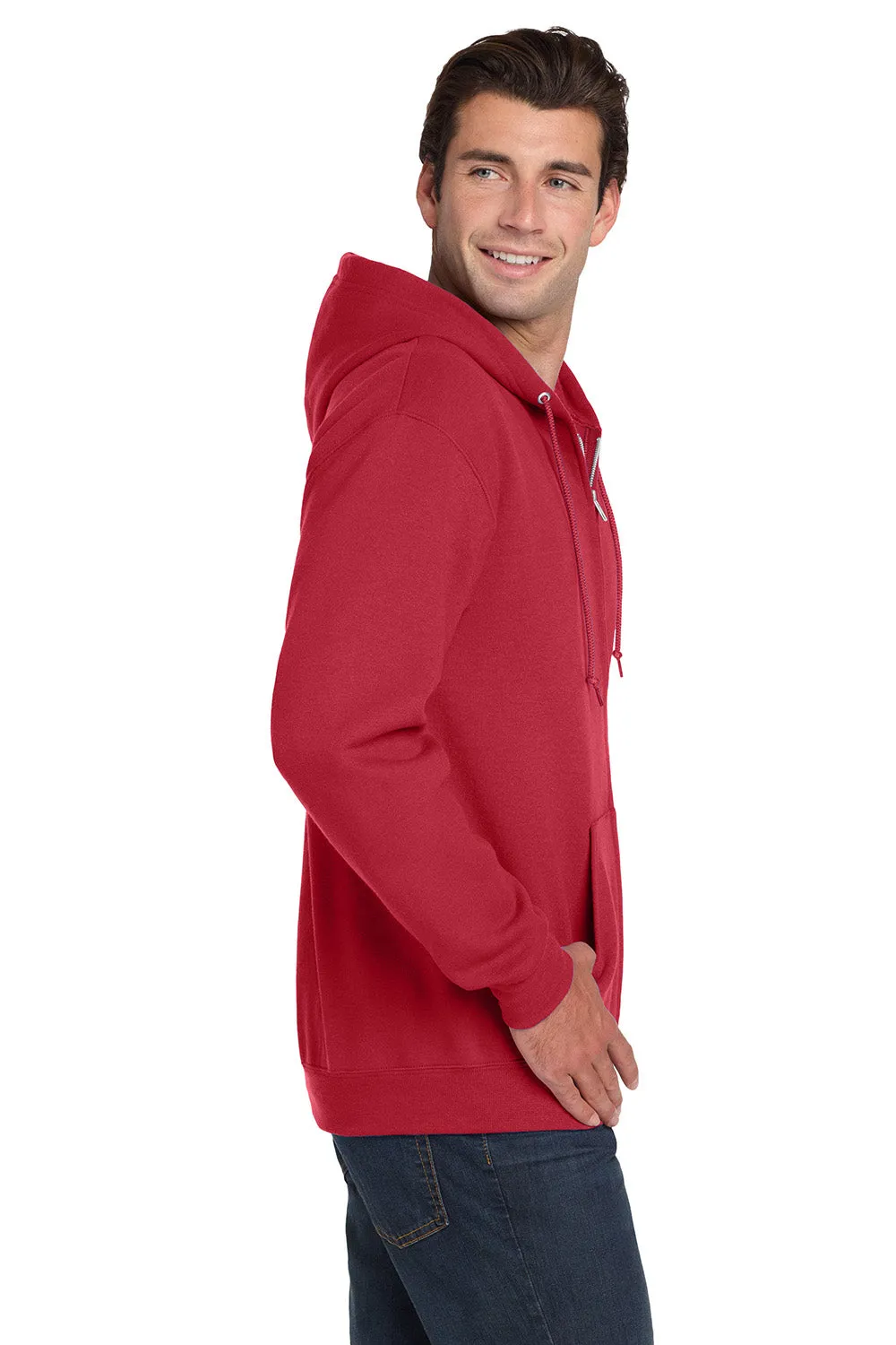 Jerzees Mens NuBlend Pill Resistant Fleece Full Zip Hooded Sweatshirt Hoodie w/ Pockets - True Red