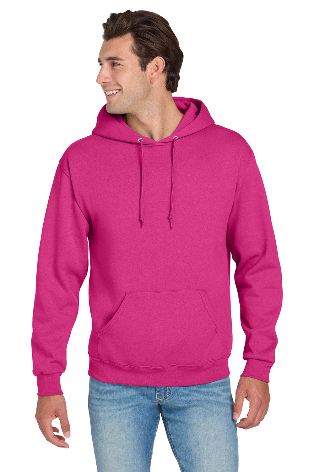 Jerzees Mens NuBlend Pill Resistant Fleece Hooded Sweatshirt Hoodie w/ Pouch Pocket - Cyber Pink