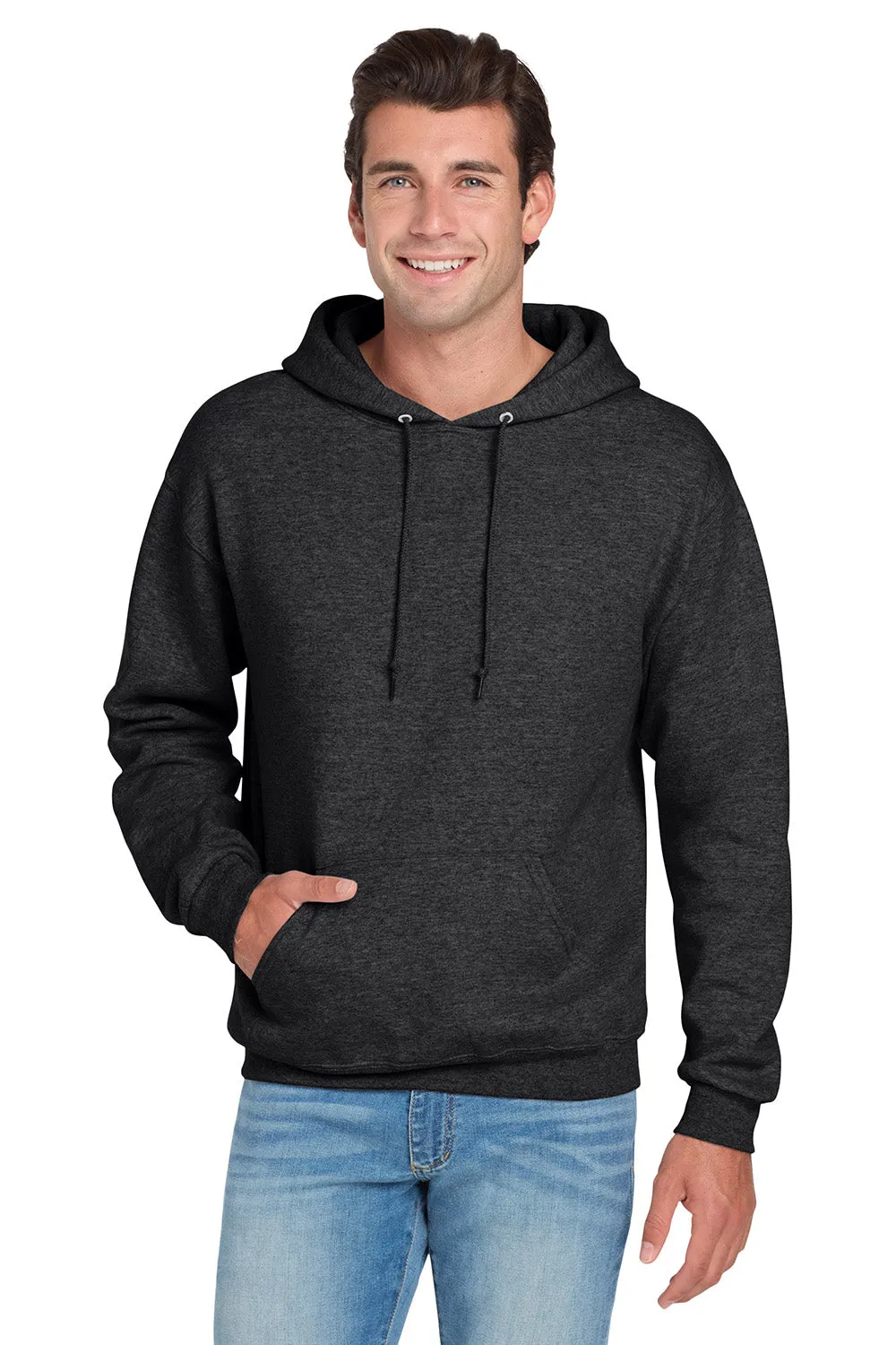 Jerzees Mens NuBlend Pill Resistant Fleece Hooded Sweatshirt Hoodie w/ Pouch Pocket - Heather Black