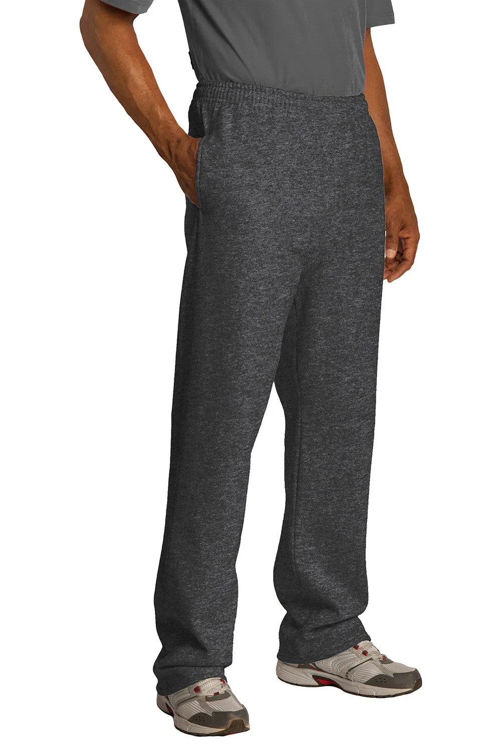 Jerzees Mens NuBlend Pill Resistant Fleece Open Bottom Sweatpants w/ Pockets - Heather Black