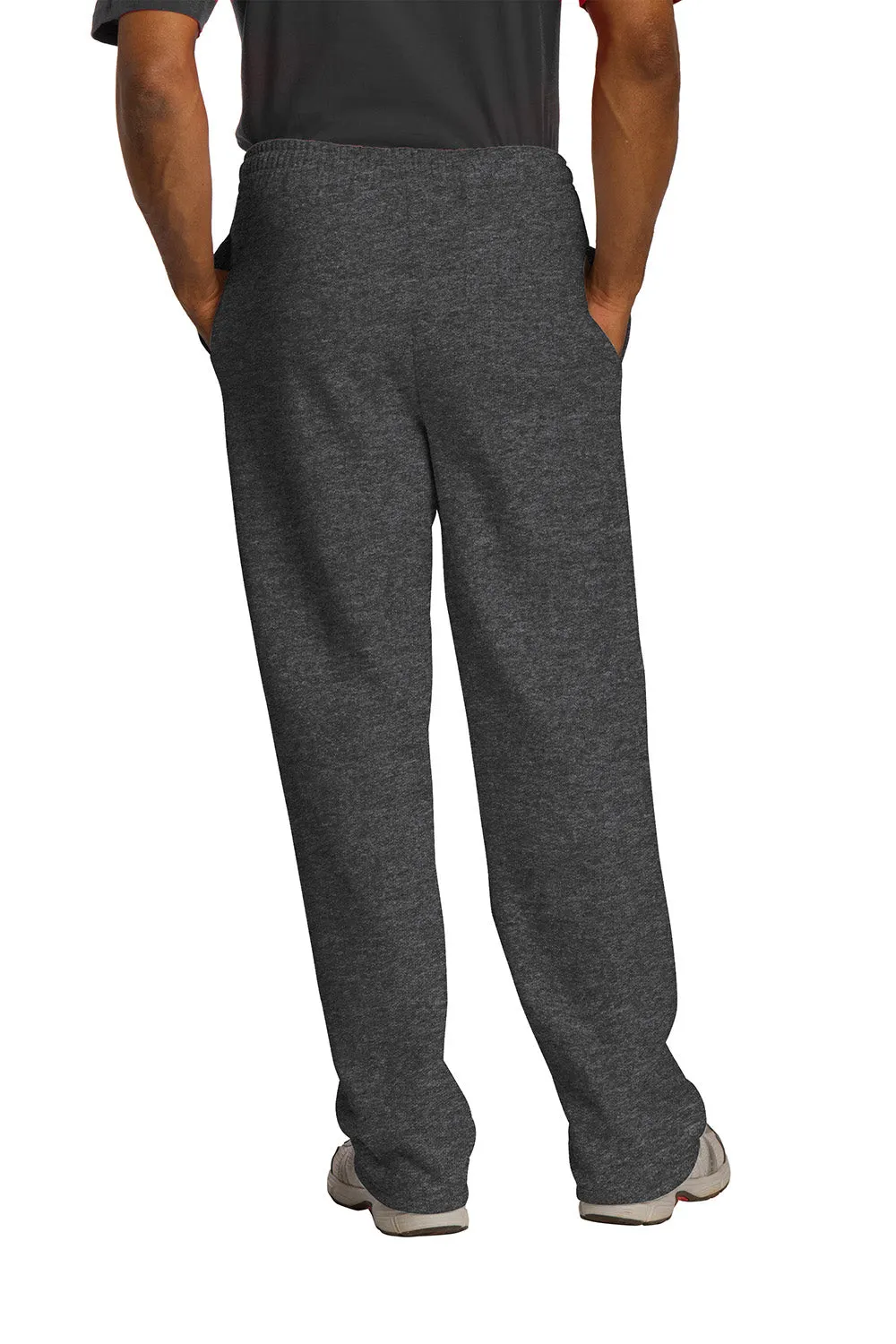 Jerzees Mens NuBlend Pill Resistant Fleece Open Bottom Sweatpants w/ Pockets - Heather Black