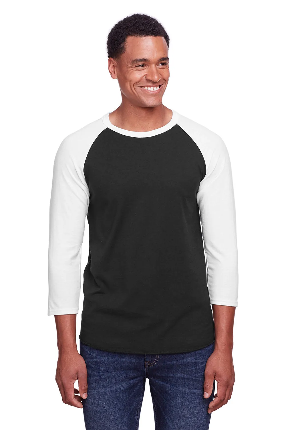 Jerzees Mens Premium Blend Baseball Moisture Wicking 3/4 Sleeve Crewneck T-Shirt - Black/White